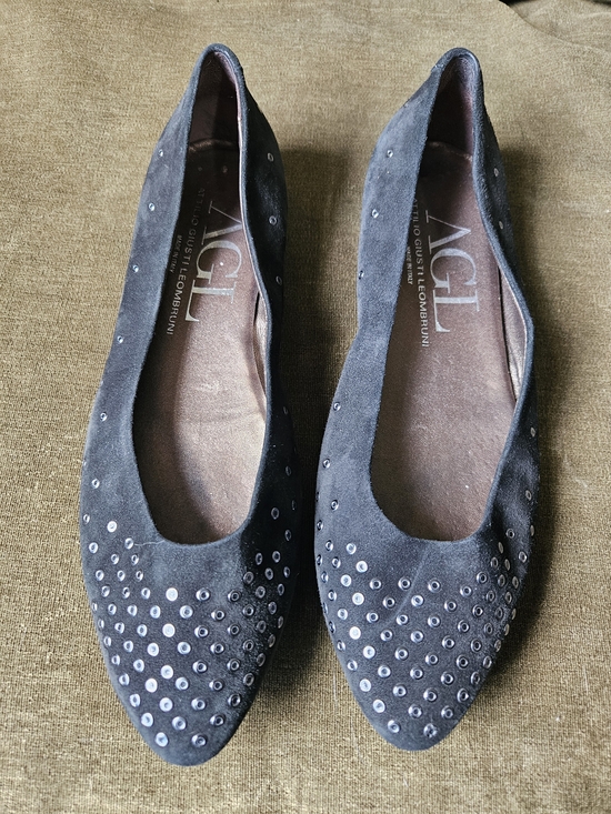 Agl Shoes - AGL Black Suede Studded Pointed-Toe Ballet Flats